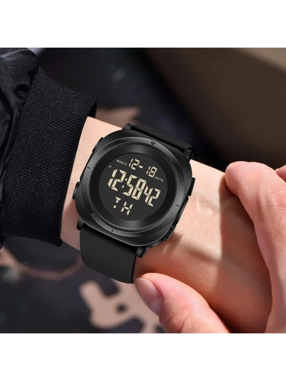Men's Digital Waterproof Running Watch - Tactical Sports Dive Wristwatch, Black